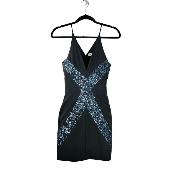 Dress The Population Logan Black Deep V Sequin Dress Size S - Picture 1 of 7